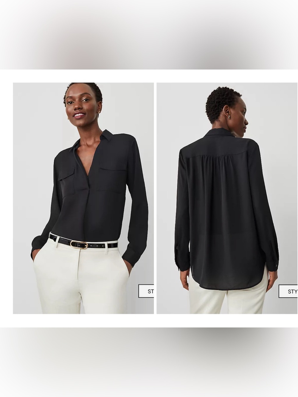 NEW Ann Taylor Small Black Long Sleeve Front Pleat Button Front Camp Shirt